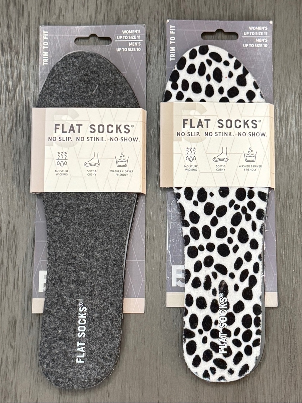 Flat Socks No-Show Insoles - Gray & Black/White Spot